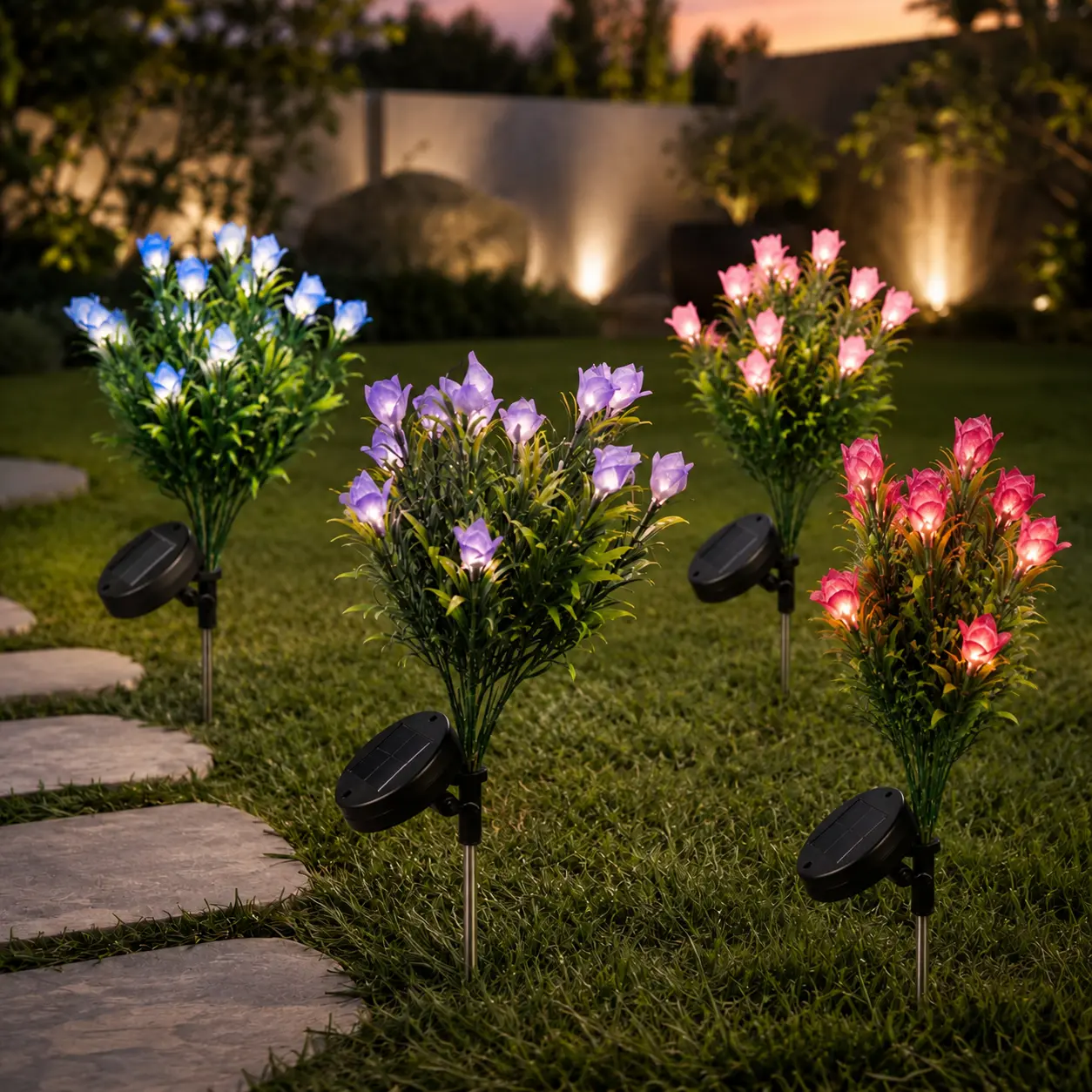 Solar Garden Flower Lights, LED Solar Stake Lights Outdoor Waterproof Gardenia Decorative Pathway Lights for Yard Lawn Patio Flower Bed Landscape Decor, Multi-Color Outdoor Solar Flower Lights for Garden Decor