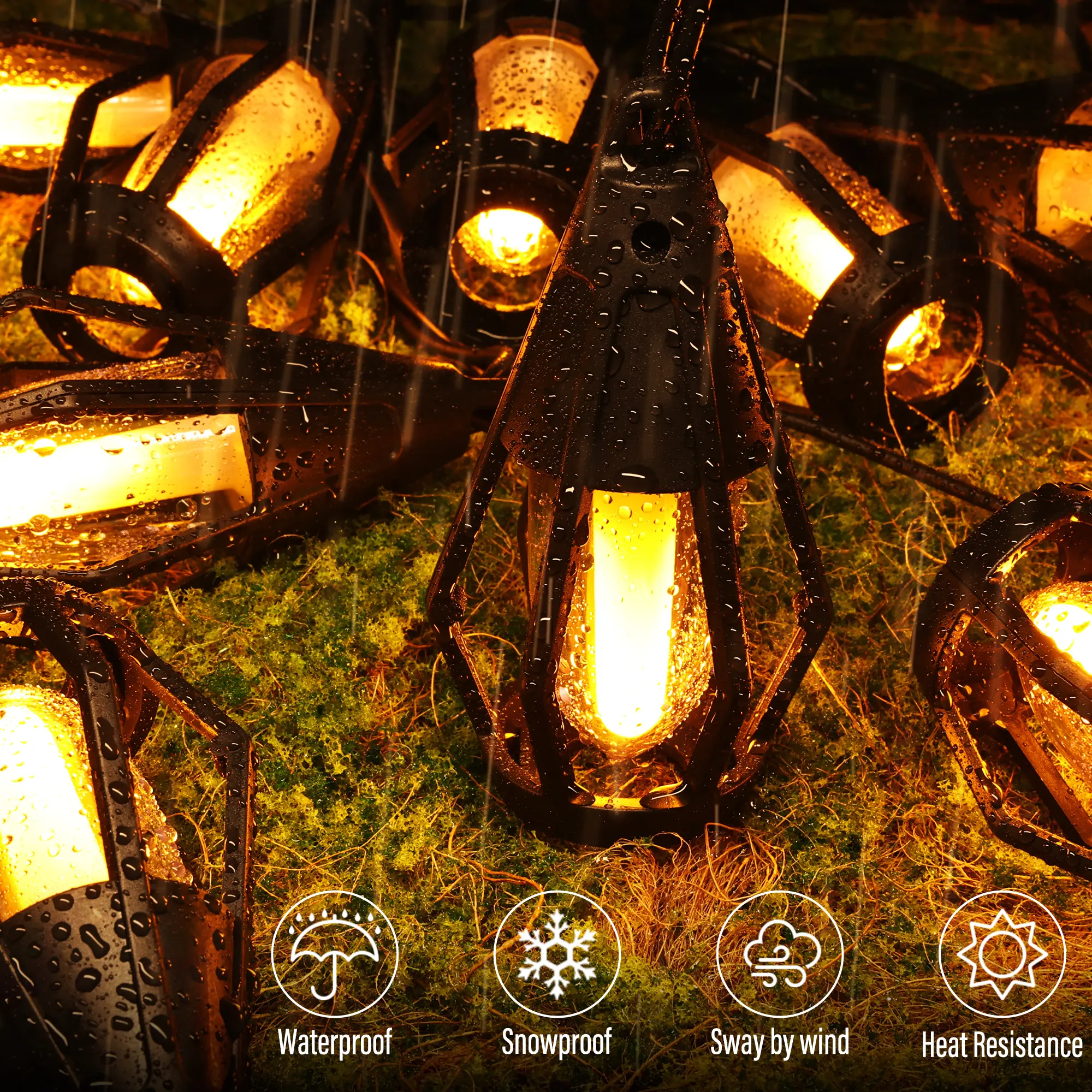 Solar-Powered Flame LED Lighted Strip Lights, 42ft 15-LED Outdoor Waterproof Garden Accessories, Energy-Efficient Eco-Friendly Backyard & Outdoor Decor