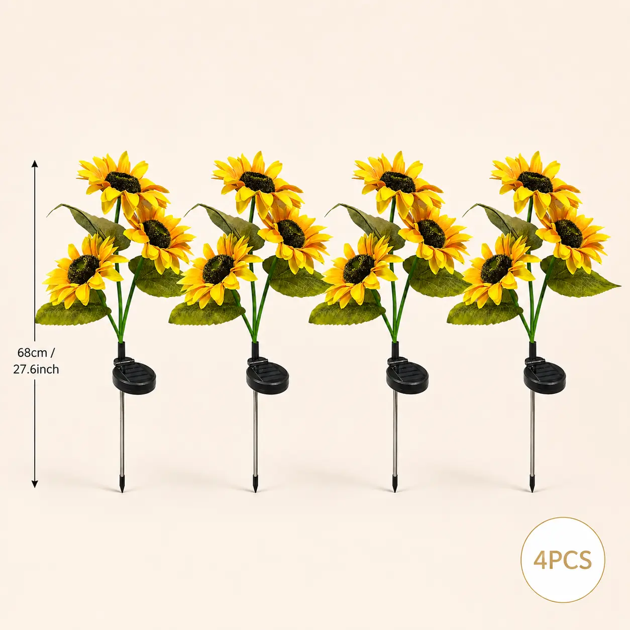 LED Solar Sunflower Garden Stake Lights - 2/4/6 Packs, 14cm Large Flower Heads, 65cm Tall, IP65 Waterproof Realistic Decor for Lawn, Patio, Light