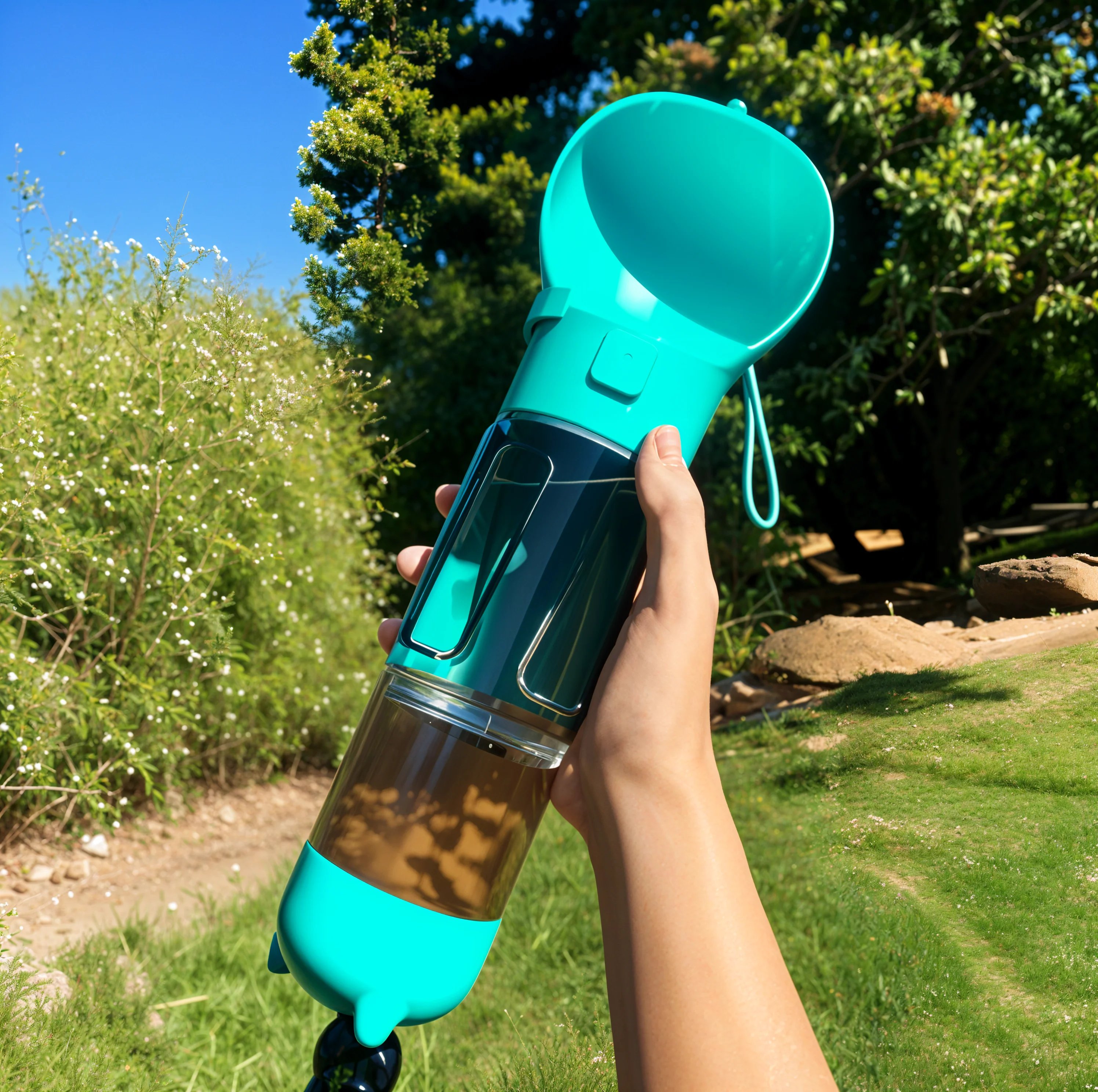 🐶5 in 1 Dog Water Bottle Summer Dogs Pets ABS Portable Drinking Feeder Bowl with Food Container and Poop Bag Dispenser-purrpetclean