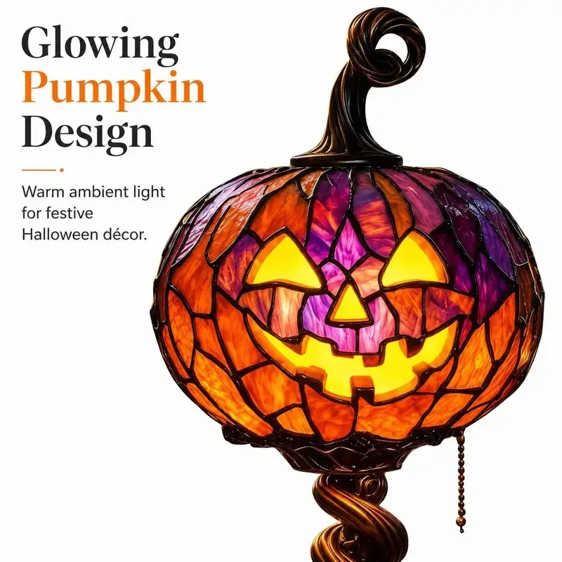 New Halloween Glowing Ghost  Pumpkin TableLamp, Resin Craft Creative Home DecorOrnament, Unique DIY Decoration Piece