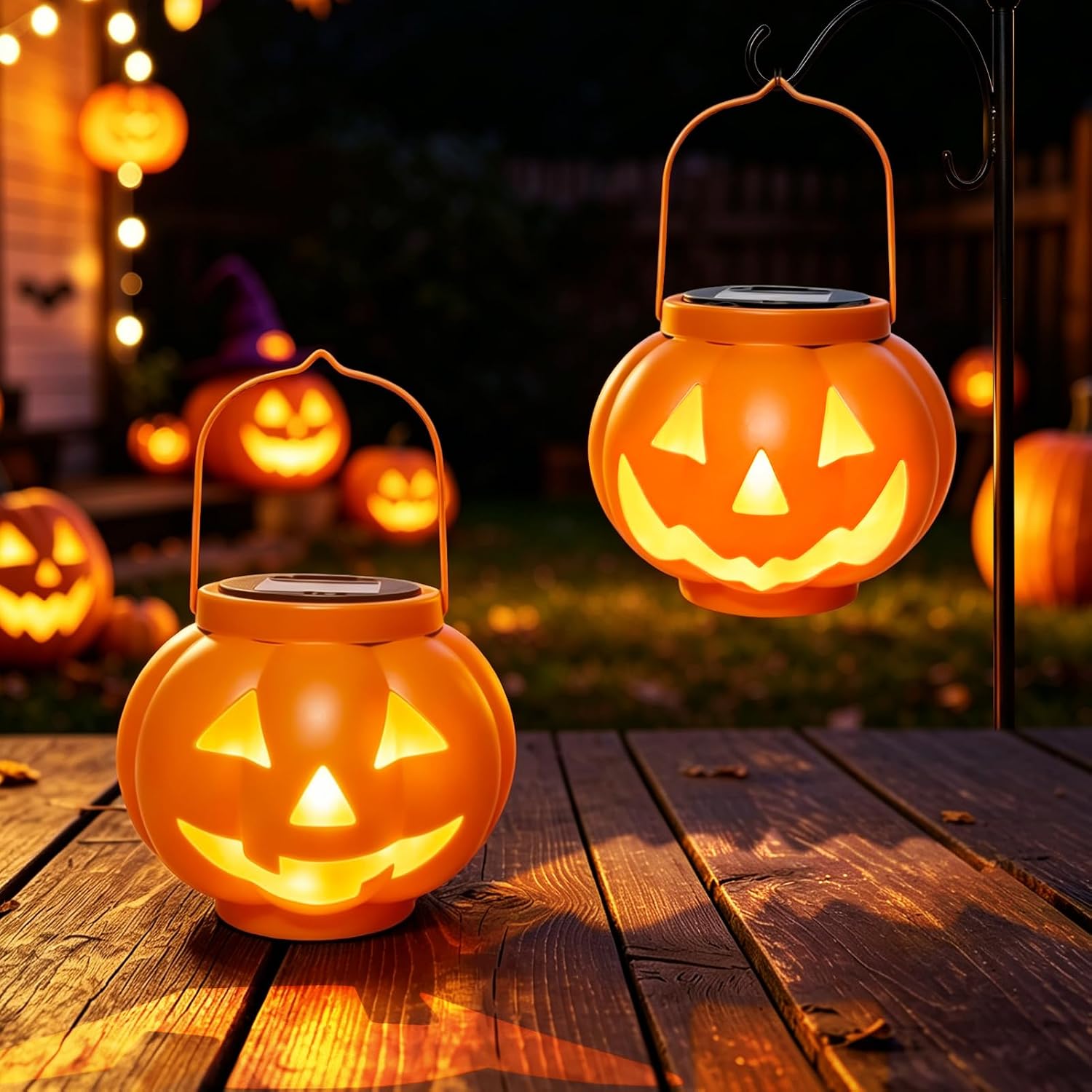 Halloween Pumpkin Solar Lanterns 2 Pack,Pumpkin Lights for Halloween Decorations Outdoor, Weatherproof & Portable Fall Yard Decor (2Pack Warm White)
