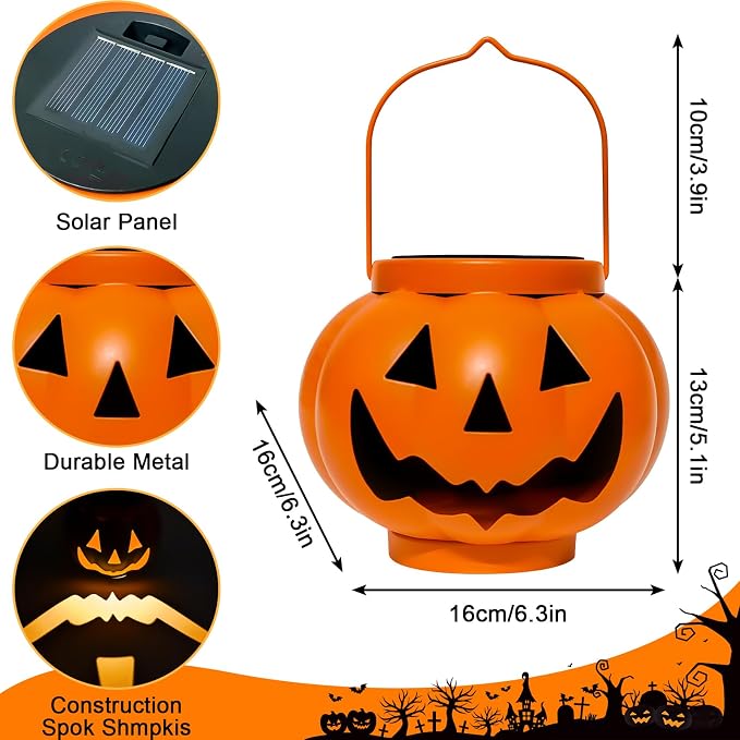 Halloween Pumpkin Solar Lanterns 2 Pack,Pumpkin Lights for Halloween Decorations Outdoor, Weatherproof & Portable Fall Yard Decor (2Pack Warm White)