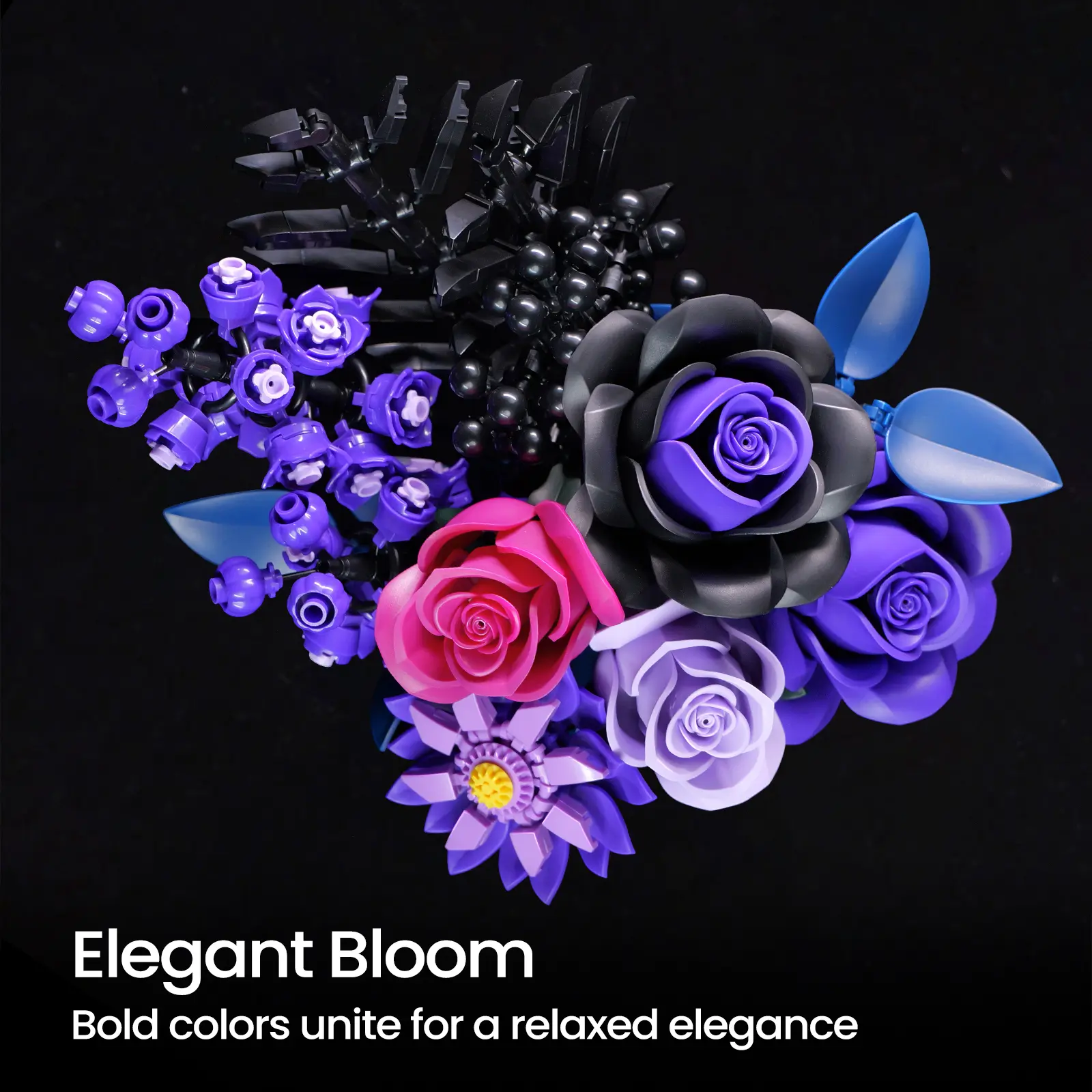 Flower Bouquet Building Set, Purple Roses Botanical Collection Kits for Adults Women, Gift for Valentine's Day for Her/Mom/Girlfriend/Wife/Couple, Gothic Modern Home Room Office Table Decor