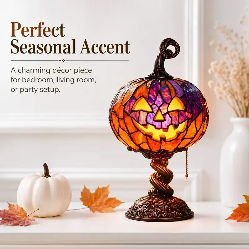 New Halloween Glowing Ghost  Pumpkin TableLamp, Resin Craft Creative Home DecorOrnament, Unique DIY Decoration Piece