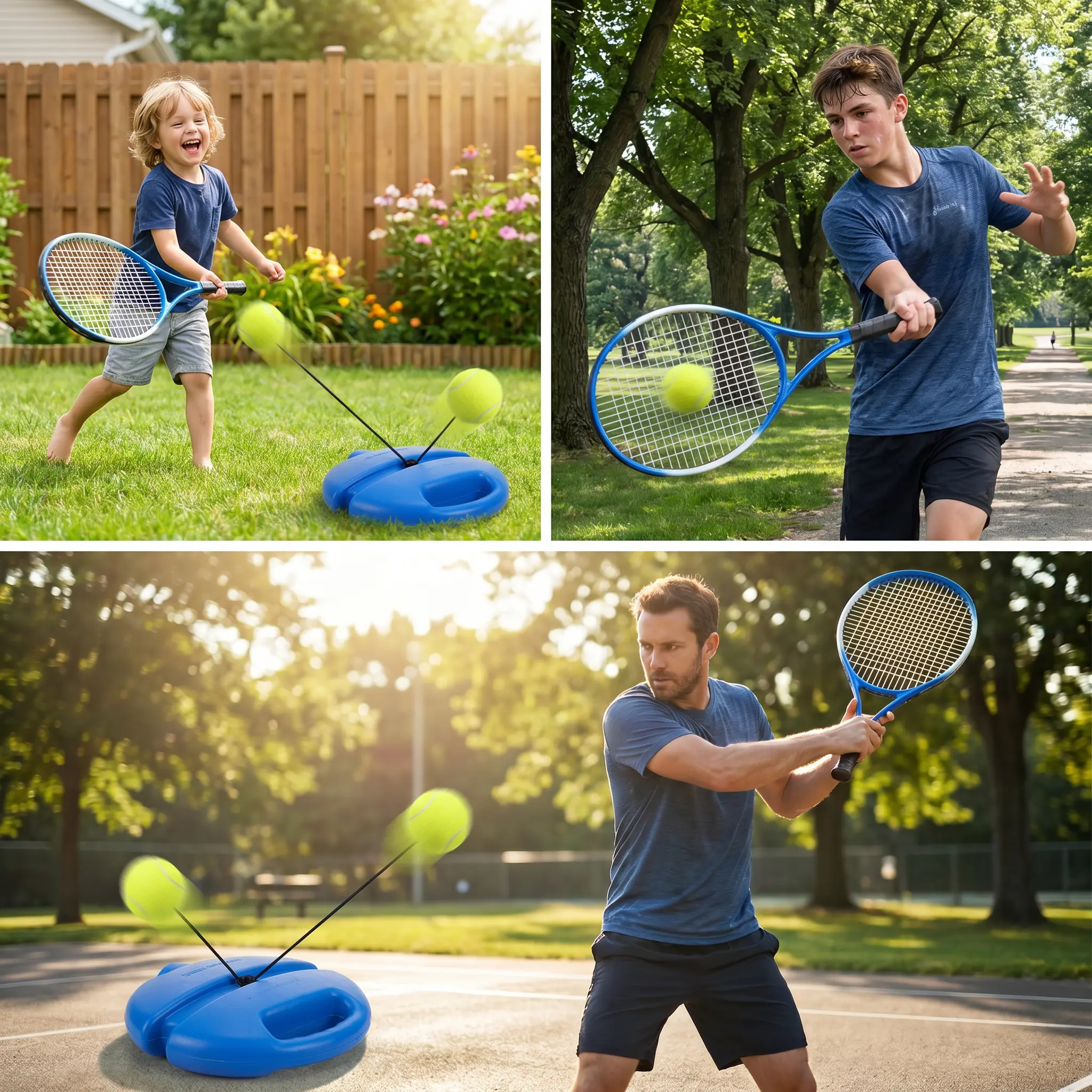 Portable Solo Tennis Trainer Set with Weighted Base Elastic Rebound String 2 Practice Balls Home Backyard Outdoor Sports Training Gear