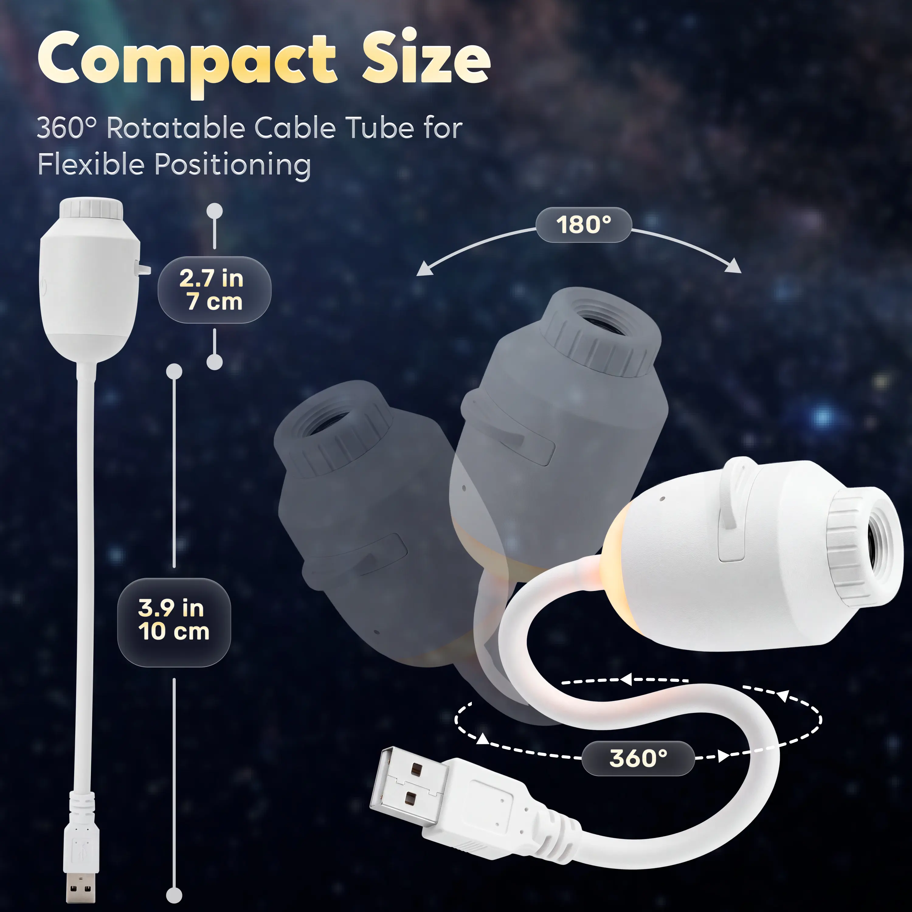 2-in-1 Starry Sky Projector Night Light, Portable Galaxy Projector with 3 Interchangeable Films, USB LED Night Light with Adjustable Brightness & Touch Control, Mini Starry Projector for Bedroom Ceiling Car Home Decor Gift for Adults