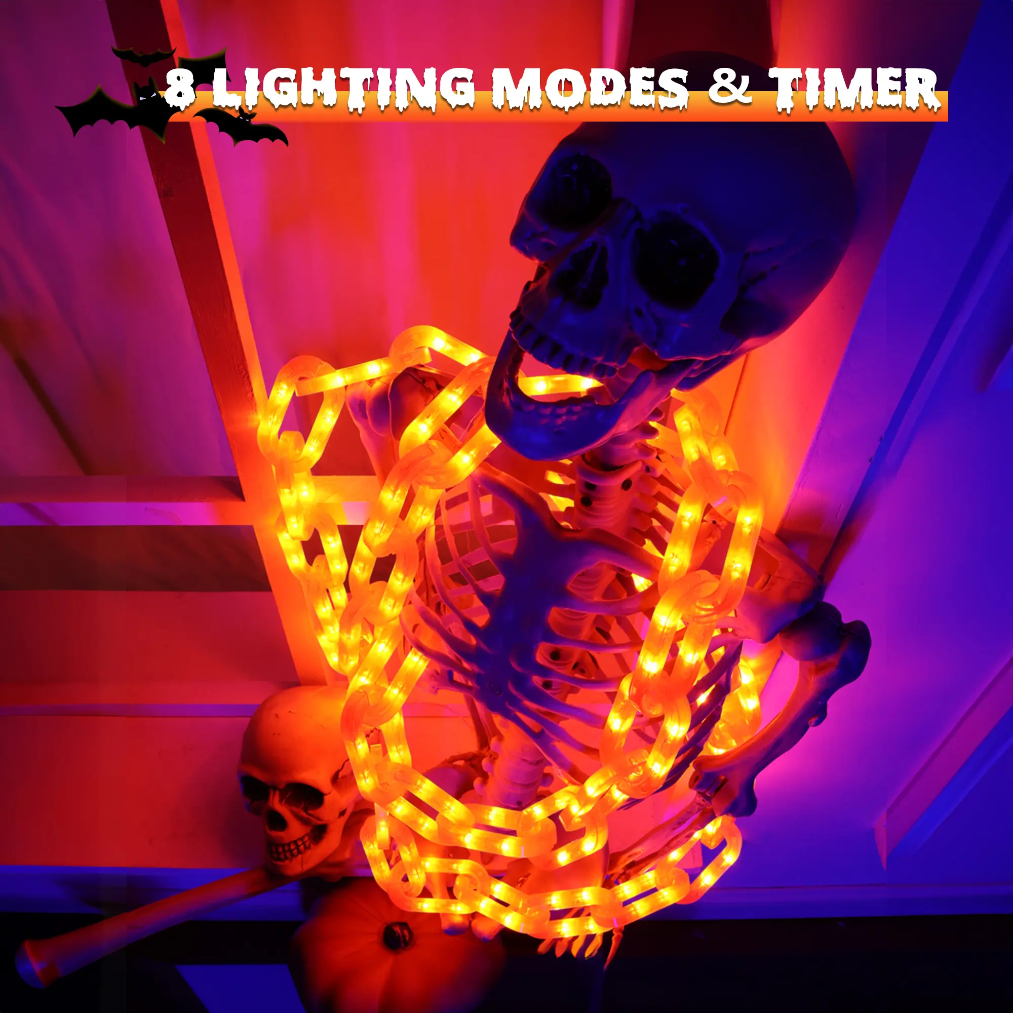 Halloween Solar String Lights Outdoor, 10 Ft 160 LED Waterproof Plastic Chain Mesh Lights with 8 Modes, Creepy Hanging Decor for Halloween Party, Bush, Fence, Yard, US Patent, Outdoor Decoration Light, Waterproof Tree Light