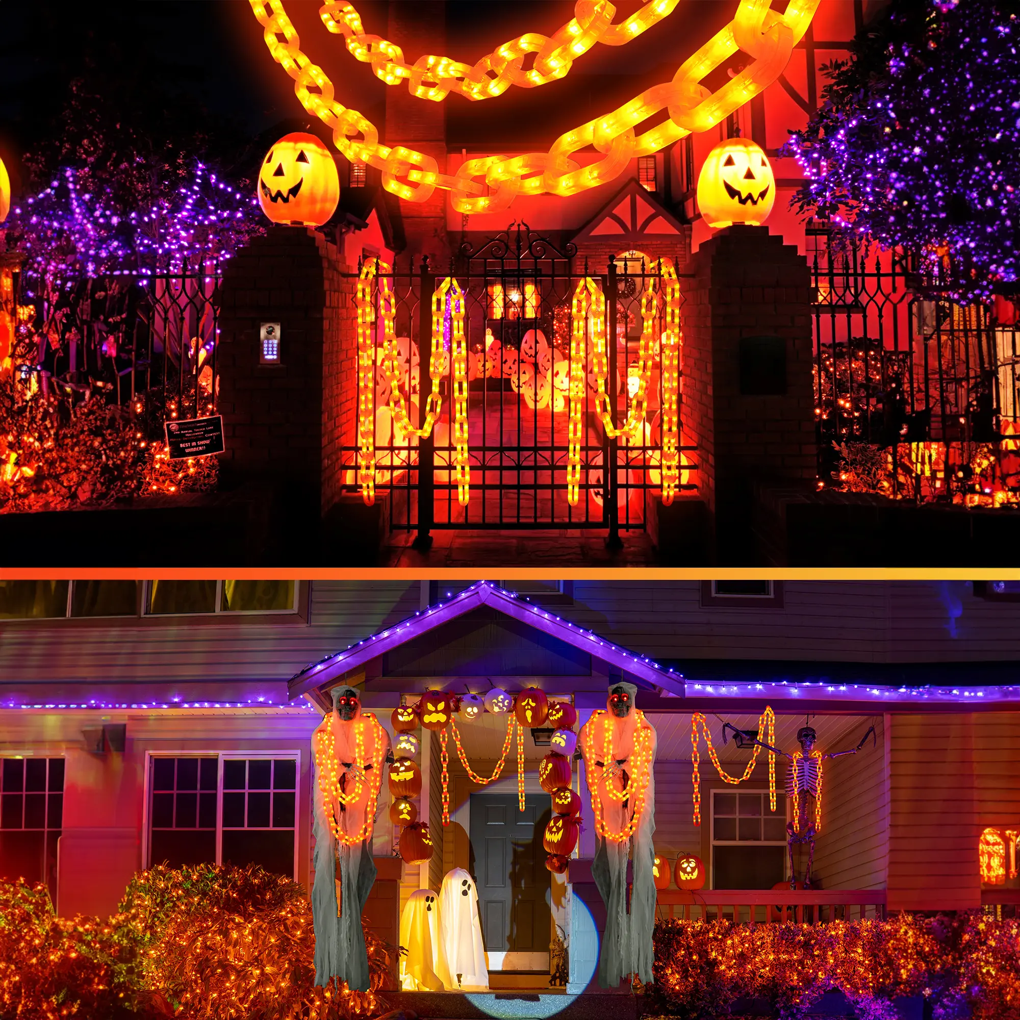 Halloween Solar String Lights Outdoor, 10 Ft 160 LED Waterproof Plastic Chain Mesh Lights with 8 Modes, Creepy Hanging Decor for Halloween Party, Bush, Fence, Yard, US Patent, Outdoor Decoration Light, Waterproof Tree Light