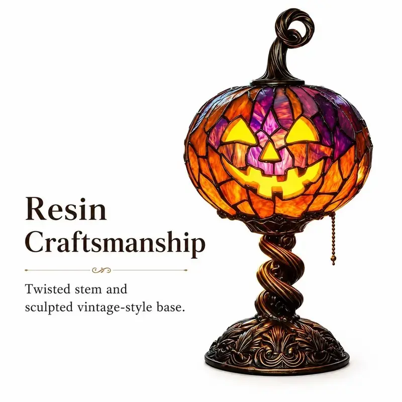 New Halloween Glowing Ghost  Pumpkin TableLamp, Resin Craft Creative Home DecorOrnament, Unique DIY Decoration Piece