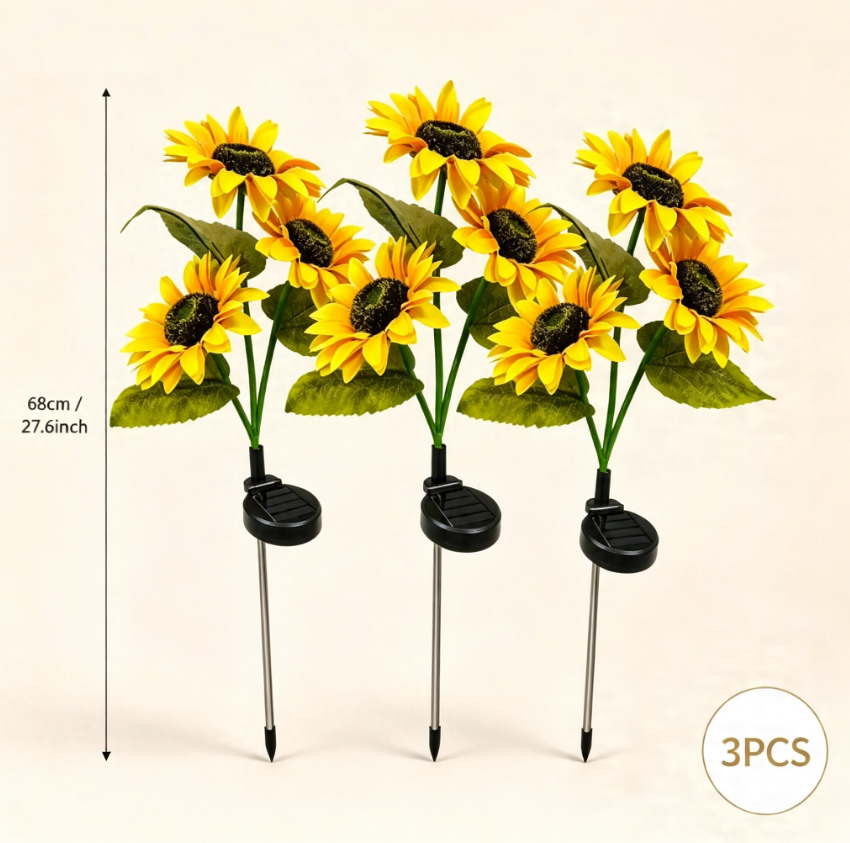 LED Solar Sunflower Garden Stake Lights - 2/4/6 Packs, 14cm Large Flower Heads, 65cm Tall, IP65 Waterproof Realistic Decor for Lawn, Patio, Light