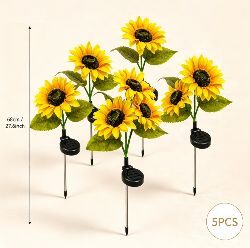 LED Solar Sunflower Garden Stake Lights - 2/4/6 Packs, 14cm Large Flower Heads, 65cm Tall, IP65 Waterproof Realistic Decor for Lawn, Patio, Light
