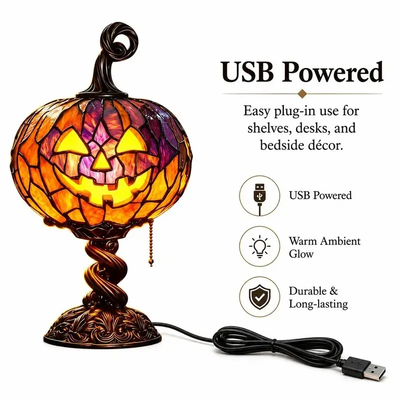New Halloween Glowing Ghost  Pumpkin TableLamp, Resin Craft Creative Home DecorOrnament, Unique DIY Decoration Piece
