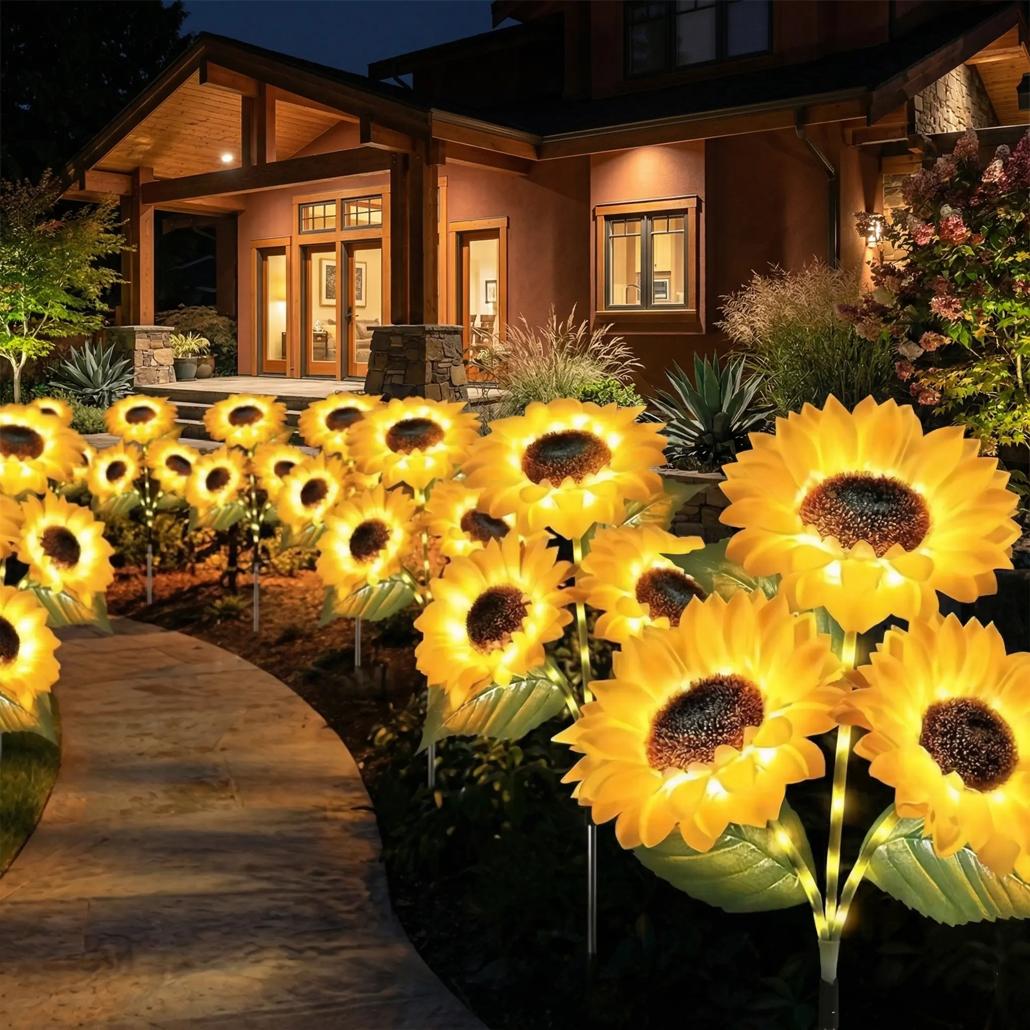 LED Solar Sunflower Garden Stake Lights - 2/4/6 Packs, 14cm Large Flower Heads, 65cm Tall, IP65 Waterproof Realistic Decor for Lawn, Patio, Light