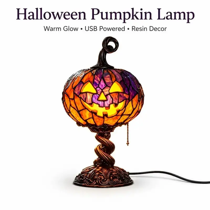 New Halloween Glowing Ghost  Pumpkin TableLamp, Resin Craft Creative Home DecorOrnament, Unique DIY Decoration Piece