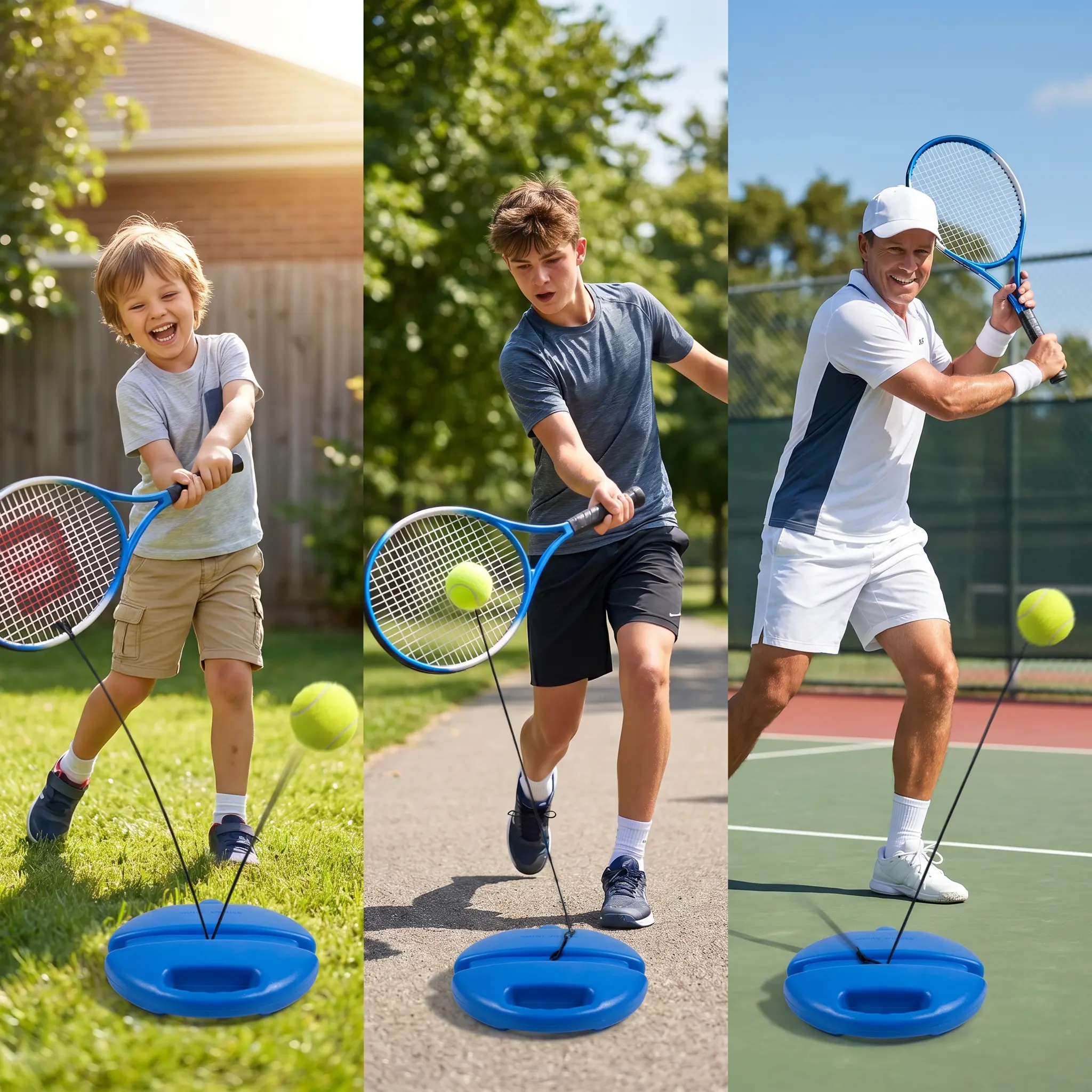 Portable Solo Tennis Trainer Set with Weighted Base Elastic Rebound String 2 Practice Balls Home Backyard Outdoor Sports Training Gear