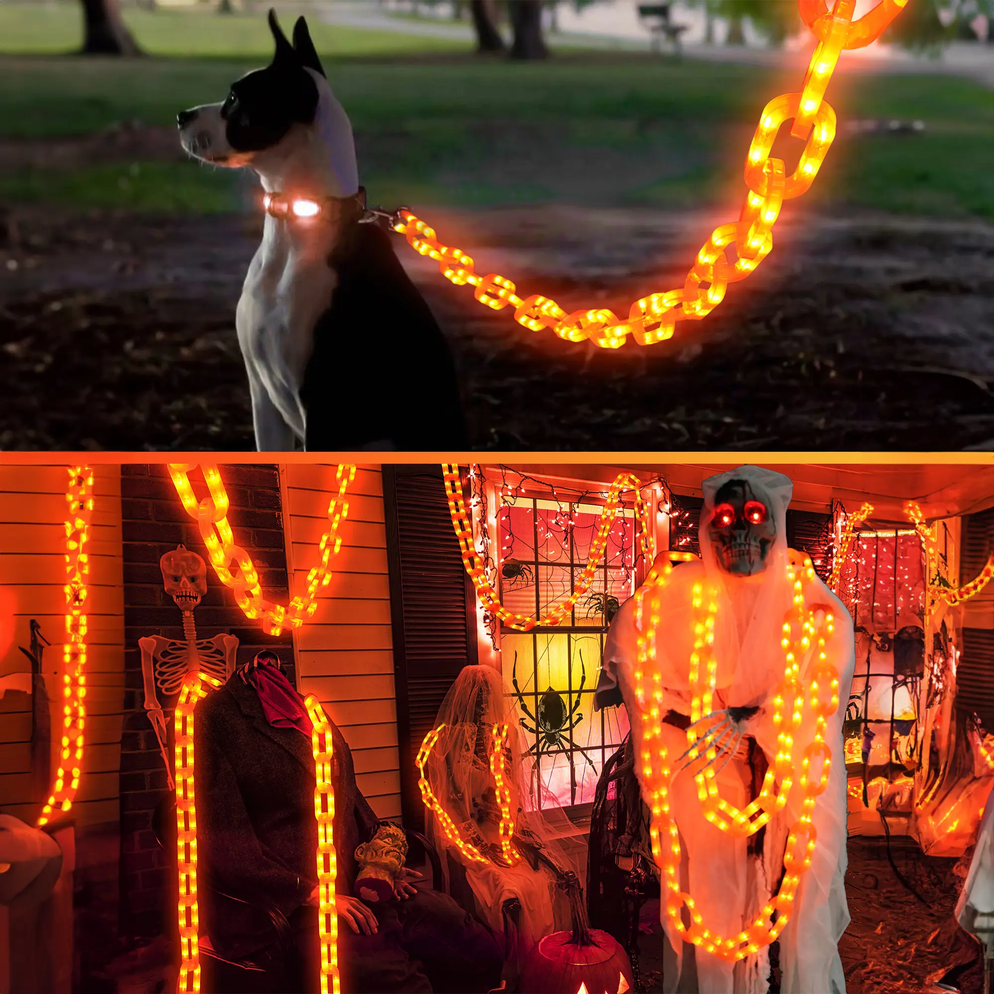 Halloween Solar String Lights Outdoor, 10 Ft 160 LED Waterproof Plastic Chain Mesh Lights with 8 Modes, Creepy Hanging Decor for Halloween Party, Bush, Fence, Yard, US Patent, Outdoor Decoration Light, Waterproof Tree Light