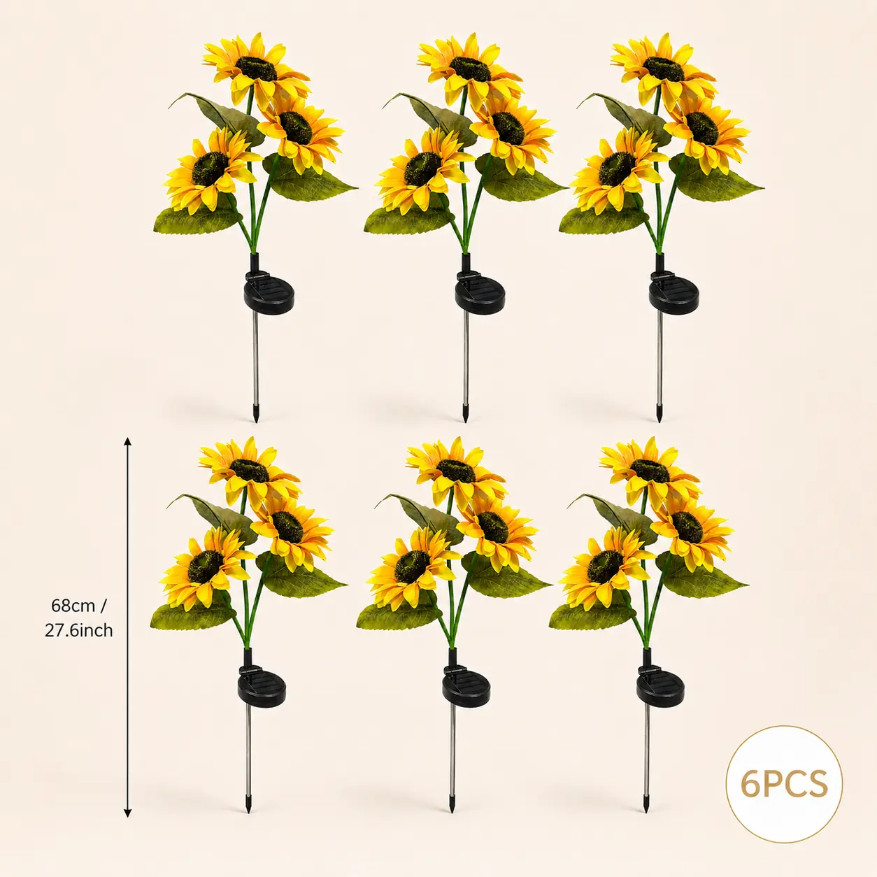 LED Solar Sunflower Garden Stake Lights - 2/4/6 Packs, 14cm Large Flower Heads, 65cm Tall, IP65 Waterproof Realistic Decor for Lawn, Patio, Light