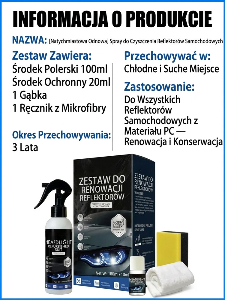 Zestaw do Renowacji Reflektorów 5w1 | Nano-Powłoka Ceramiczna | Usuwa Żółć i Rysy bez Polerki