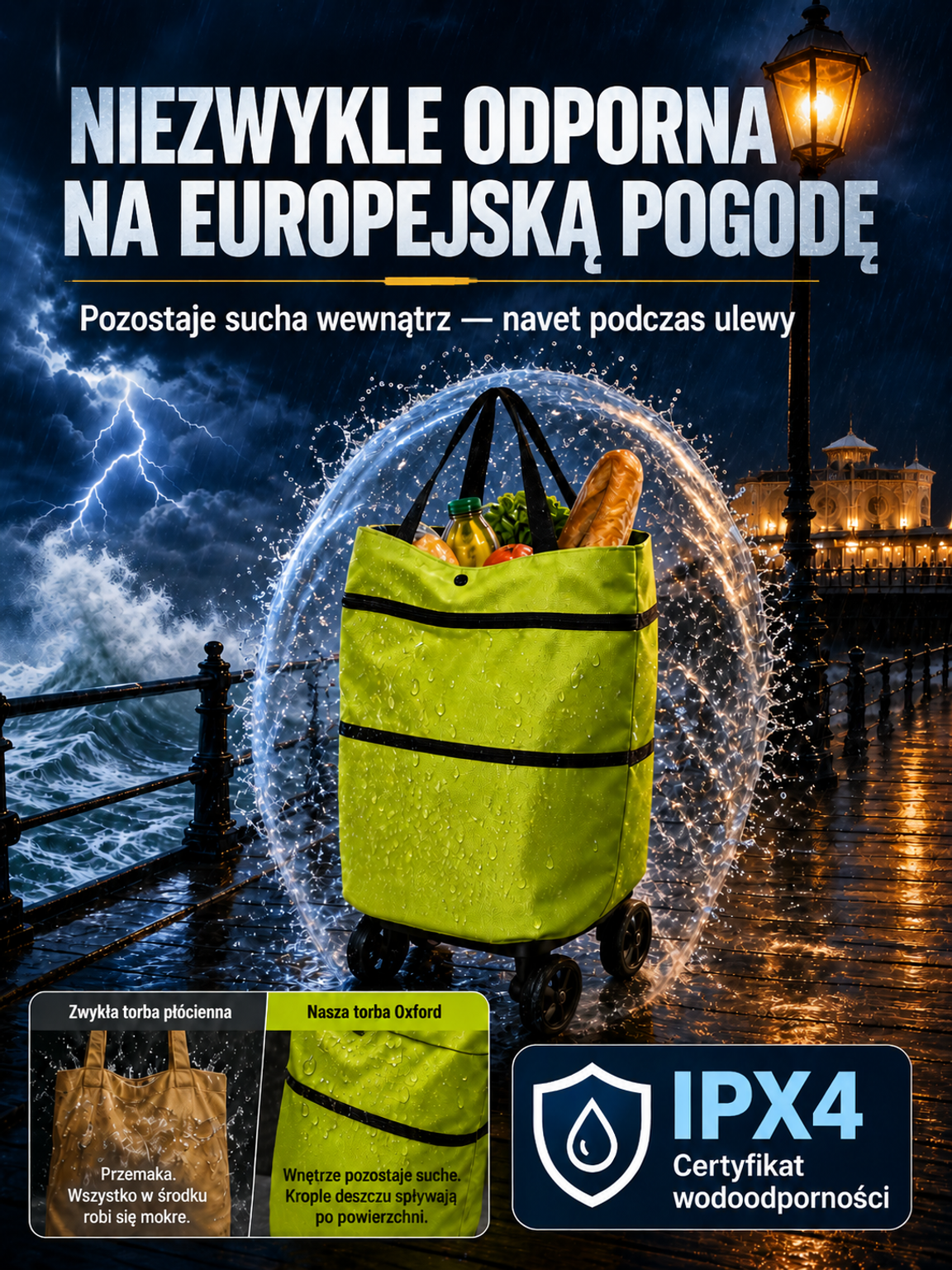 Składana Torba na Zakupy 2w1 z Kółkami | Ultralekka 0.8kg | Pojemność 30L