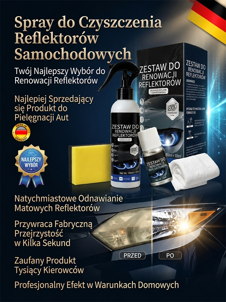 Zestaw do Renowacji Reflektorów 5w1 | Nano-Powłoka Ceramiczna | Usuwa Żółć i Rysy bez Polerki