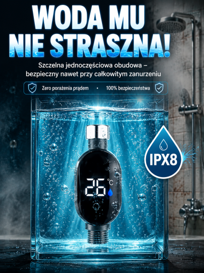 Inteligentny Termometr Prysznicowy LED | Bez Baterii, Ochrona Przed Poparzeniem