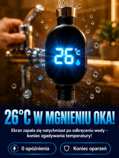 Inteligentny Termometr Prysznicowy LED | Bez Baterii, Ochrona Przed Poparzeniem
