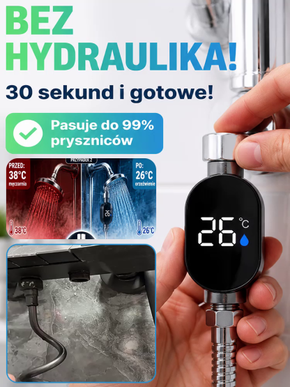 Inteligentny Termometr Prysznicowy LED | Bez Baterii, Ochrona Przed Poparzeniem