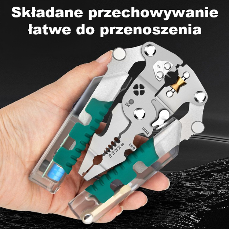 【14w1 Niemiecka Jakość】Wielofunkcyjne Szczypce Składane ze Śrubokrętem i Próbnikiem LED 12-220V