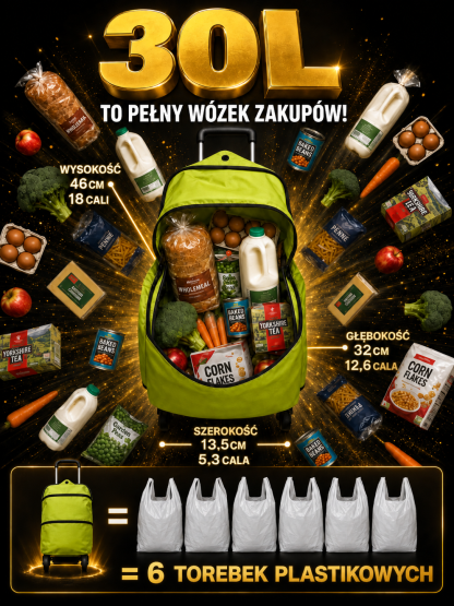 Składana Torba na Zakupy 2w1 z Kółkami | Ultralekka 0.8kg | Pojemność 30L