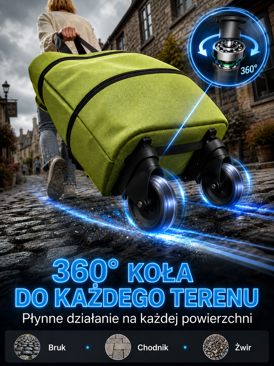 Składana Torba na Zakupy 2w1 z Kółkami | Ultralekka 0.8kg | Pojemność 30L