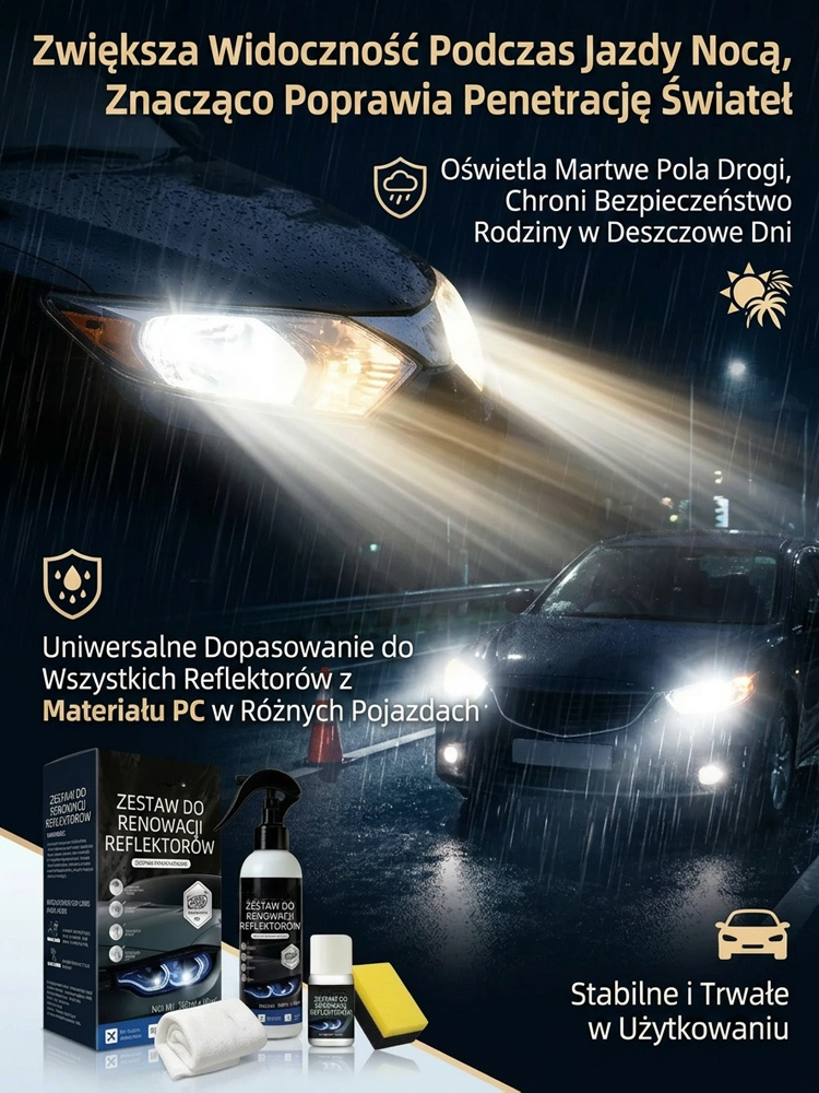 Zestaw do Renowacji Reflektorów 5w1 | Nano-Powłoka Ceramiczna | Usuwa Żółć i Rysy bez Polerki