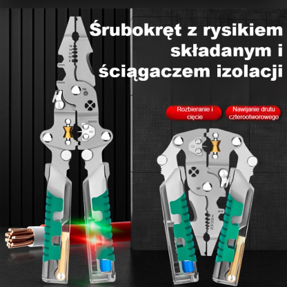 【14w1 Niemiecka Jakość】Wielofunkcyjne Szczypce Składane ze Śrubokrętem i Próbnikiem LED 12-220V