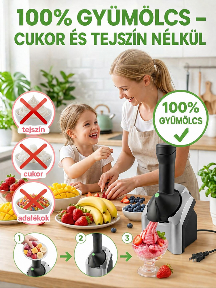 [50% AKCIÓ + Utánvét] Automata Gyümölcsfagylaltkészítő – Krémes & Adalékmentes Fagyi 60 Másodperc Alatt