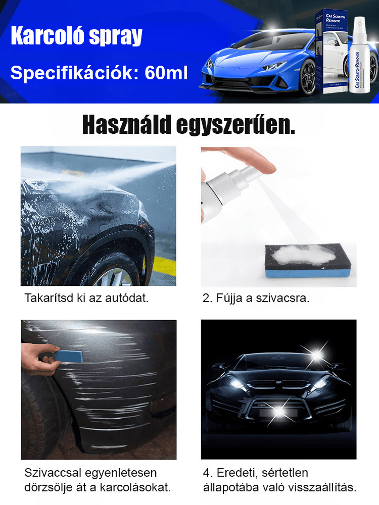 🚗 【Bestseller az USA-ban és Európában!】【Egyet fizet, kettőt kap!】 Autós karcolásjavító spray. Mondjon búcsút a méregdrága autószervizeknek, és spóroljon meg több ezer forintot a javításokon minden évben! 💰