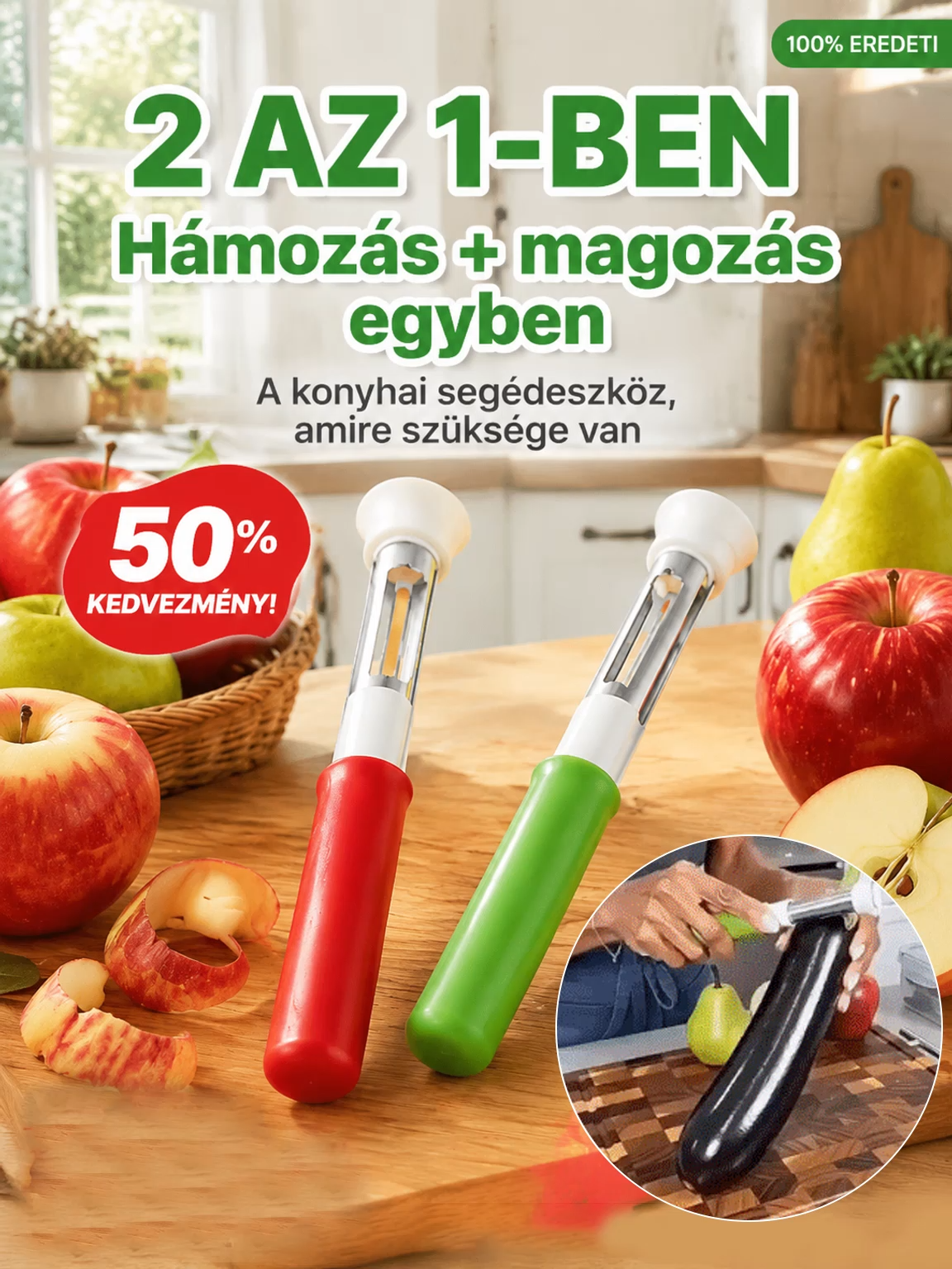 ✨ 2 az 1-ben rozsdamentes acél multifunkciós eszköz – hámozó és magozó
