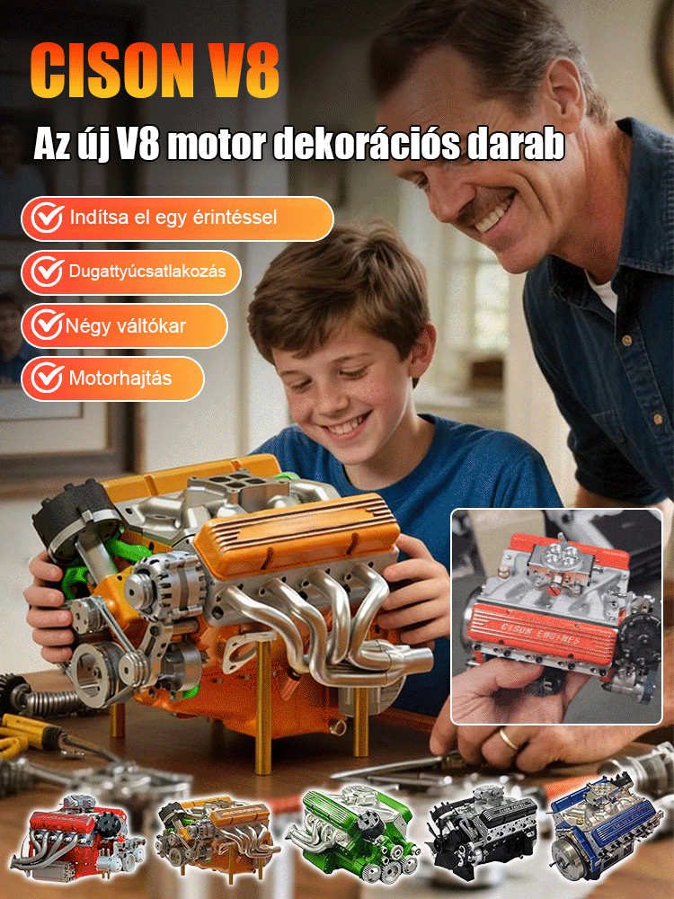 Élethű Mechanikus V8 Motor Makett - A Tökéletes Ajándék Férfiaknak