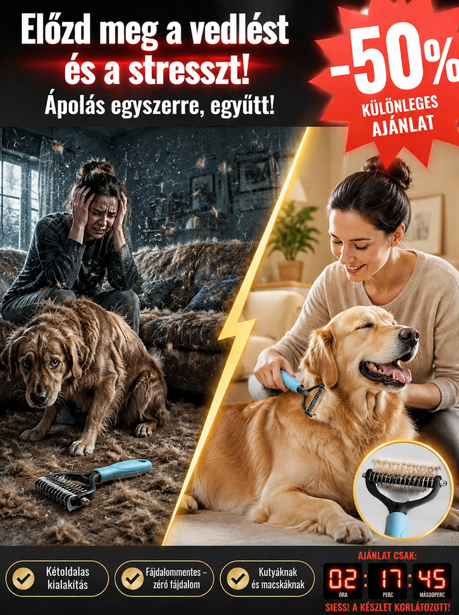 Profi 2 az 1-ben Kétoldalas Állatkefe: Biztonságos és Fájdalommentes Szőrbontás – Kevesebb Hulló Szőr | -50% Akció & Ingyenes Utánvét