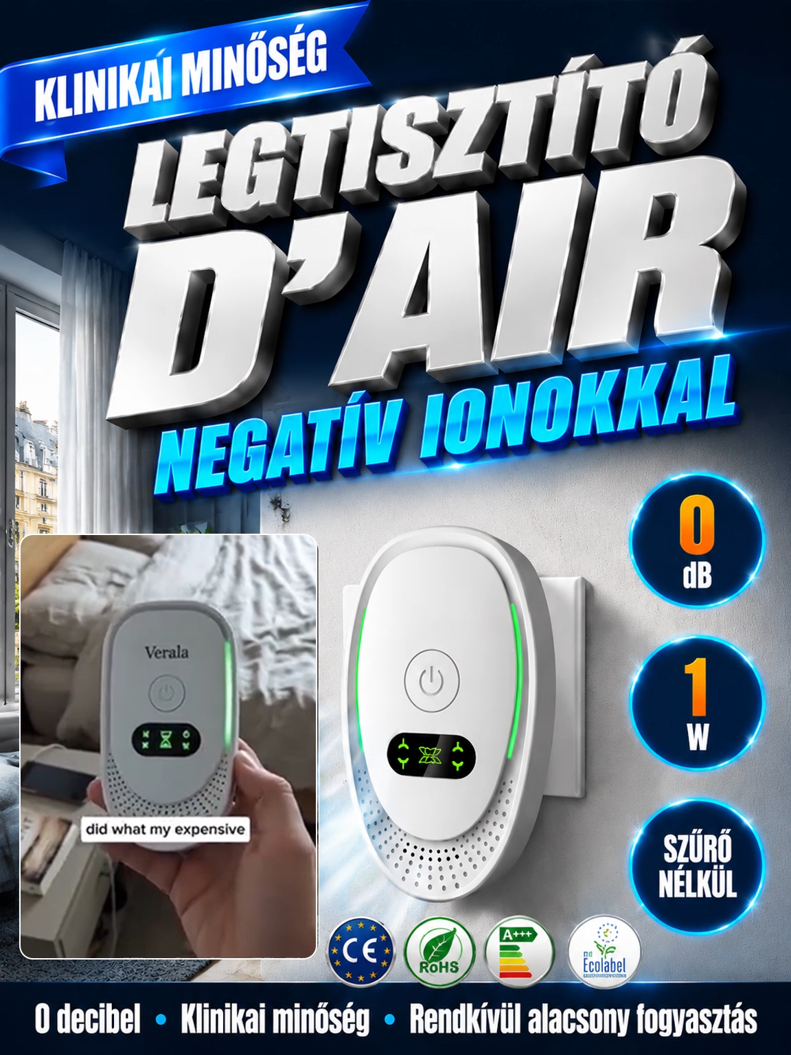 🏥Elektromos Levegőtisztító 99,9%-os Szűréssel – Csendes, Energiatakarékos & Ingyenes Szállítás! ✨