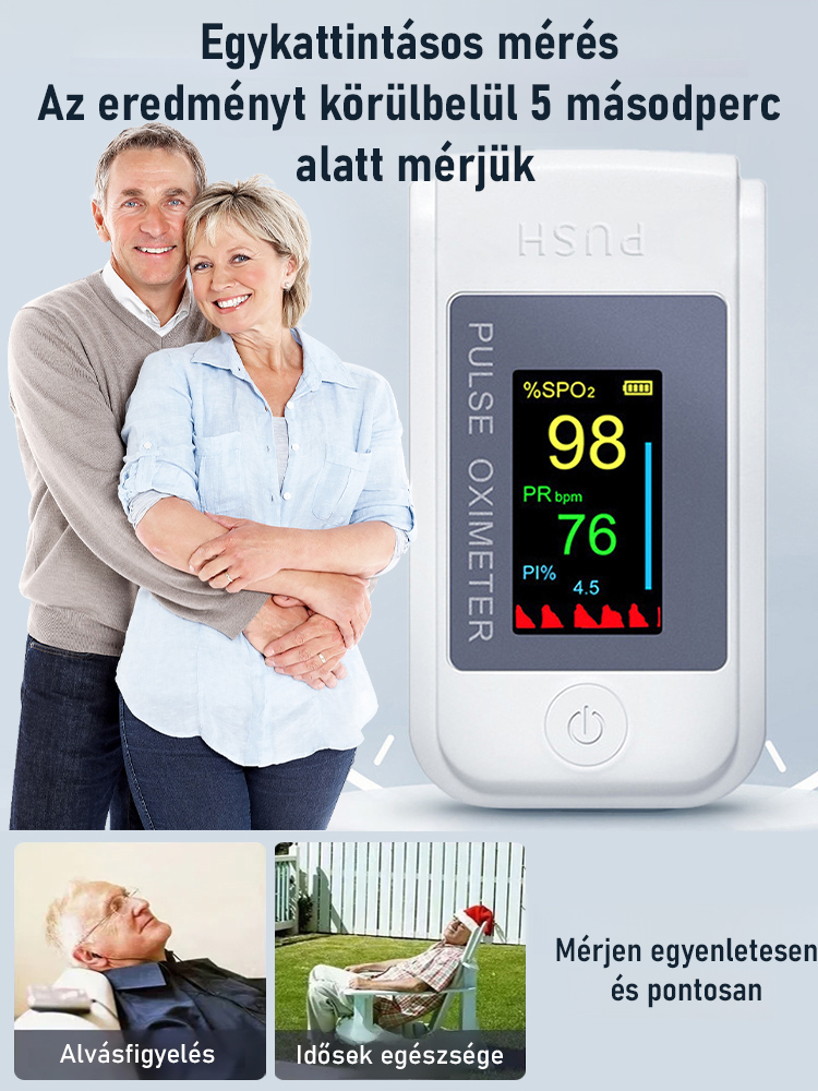 Német Standard Precíziós Ujjra Csíptethető Véroxigénmérő Időseknek és Családoknak – Egygombos Pontos Mérés (-80% AKCIÓ + Utánvét)