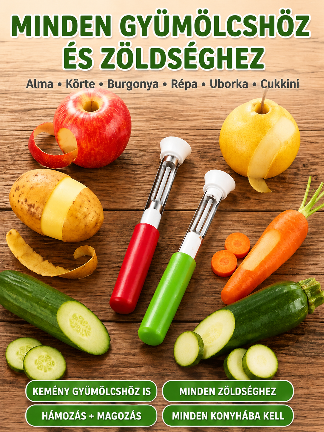 ✨ 2 az 1-ben rozsdamentes acél multifunkciós eszköz – hámozó és magozó