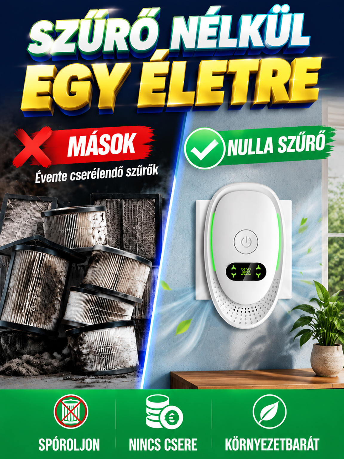 🏥Elektromos Levegőtisztító 99,9%-os Szűréssel – Csendes, Energiatakarékos & Ingyenes Szállítás! ✨