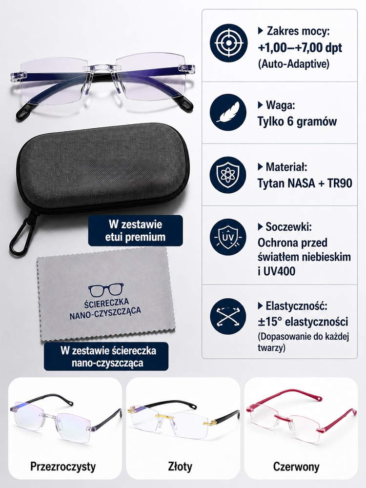Nie wymaga badania wzroku • Dożywotnie użytkowanie • Zakres autofokusa od -10,00D ​​do +10,00D ​​— Okulary sportowe multifokusowe