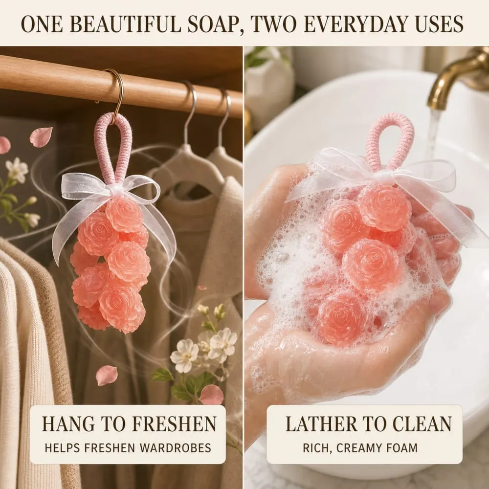 Dual-use comparison of dry wardrobe display and rich sink-side soap lather