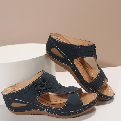 🌹New Retro Style Leather Wedge Floral Sandals Slippers