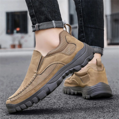 (Medical Certification) Men's Orthopedic Genuine Leather Shoes for Diabetics, Arch Support Hiking Shoes for Plantar Fasciitis