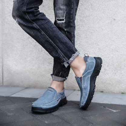 Mens Round Toe Canvas Slip-On Loafers antiskid Walking Casual Shoes