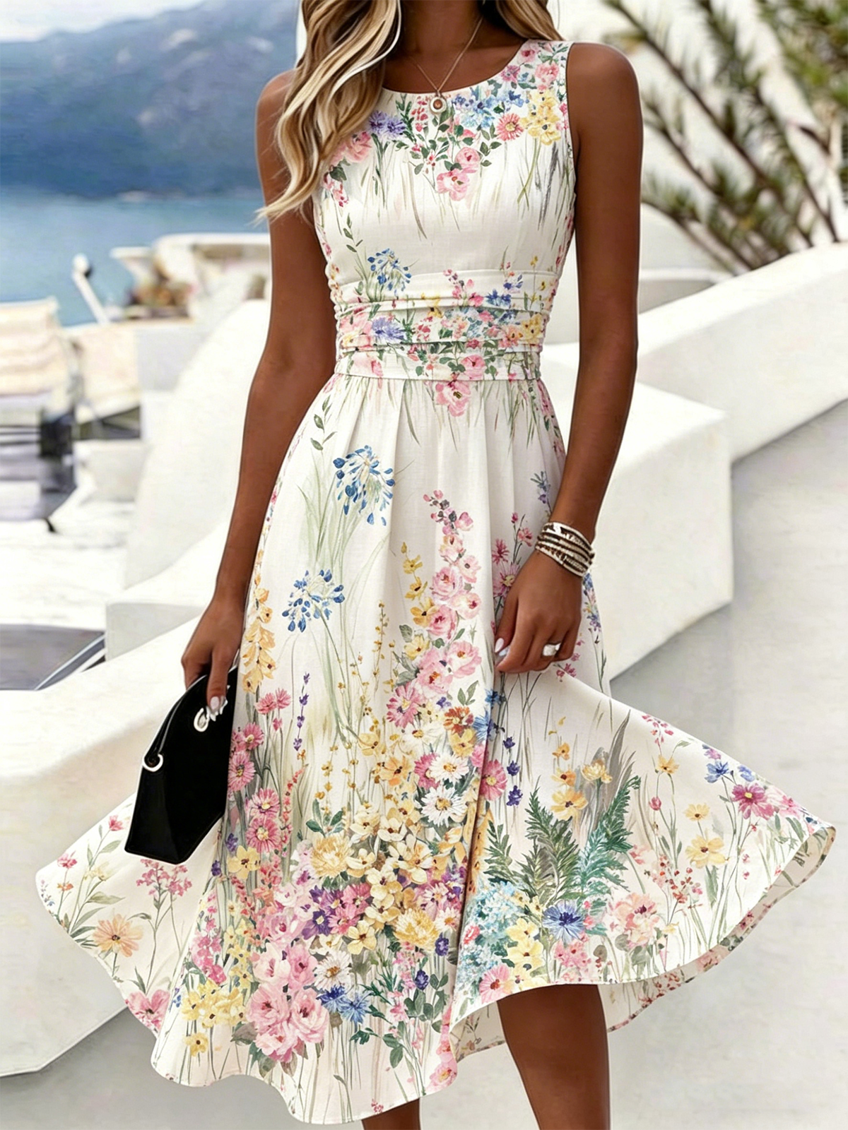 Gradient Pattern Elegant Crew Neck Regular Fit Dress With No