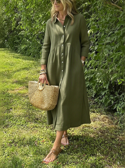 NEW🔥 Long Sleeve Striped Lapel Button Down Dress