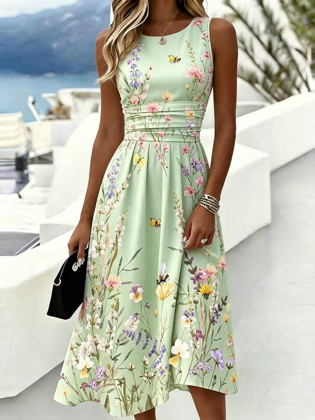 Gradient Pattern Elegant Crew Neck Regular Fit Dress With No